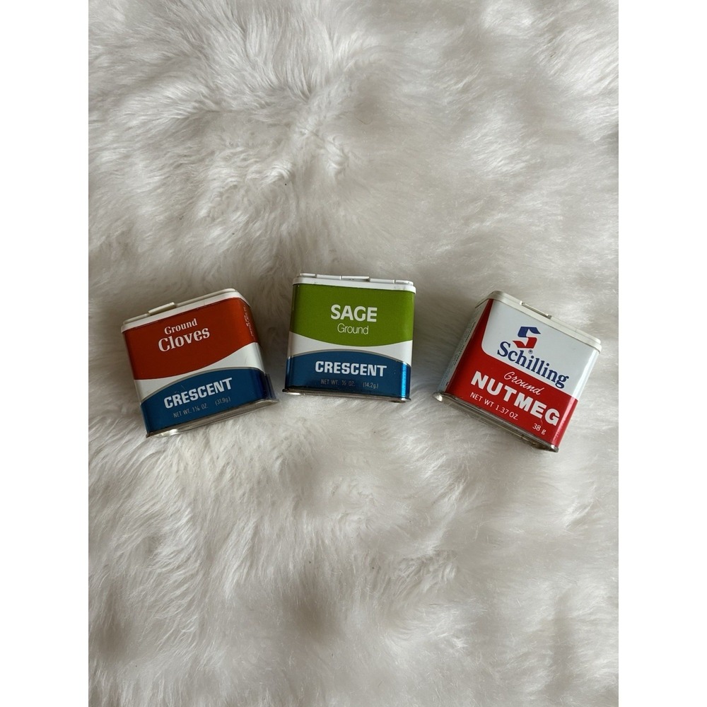 Vintage Kitchen Spice Tins Nutmeg Sage And Cloves Crescent And Schilling Brands‎